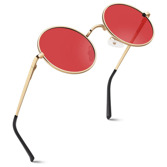 Retro Round Polarized Sunglasses – Metal Frame UV400 TAC Lenses with Spring Hinges for Men & Women